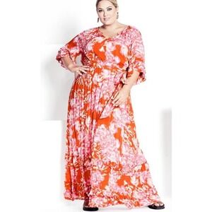 Arna York Maxi Dress Womens 22-24 Coral Floral Lust Worthy Ruffled Euro Summer